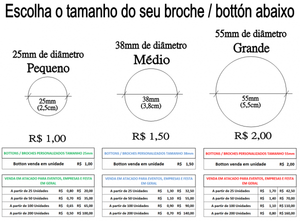 100 unidades de Bottons de 55mm